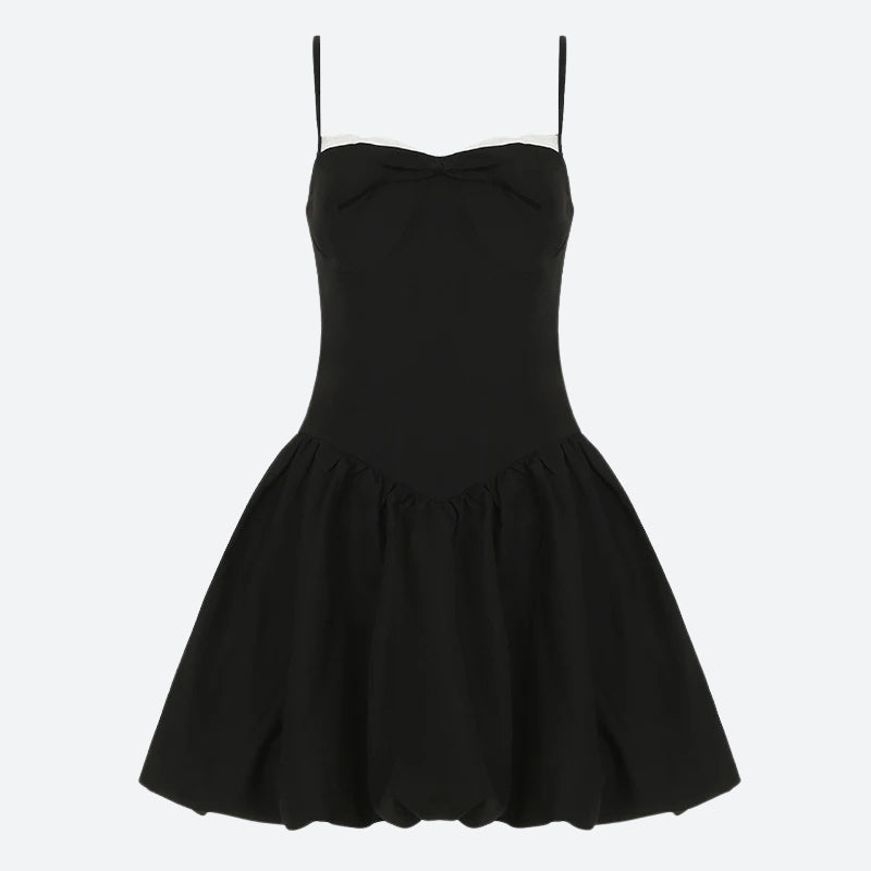Bow-Front Spaghetti-Strap Bubble-Hem Mini Dress 2