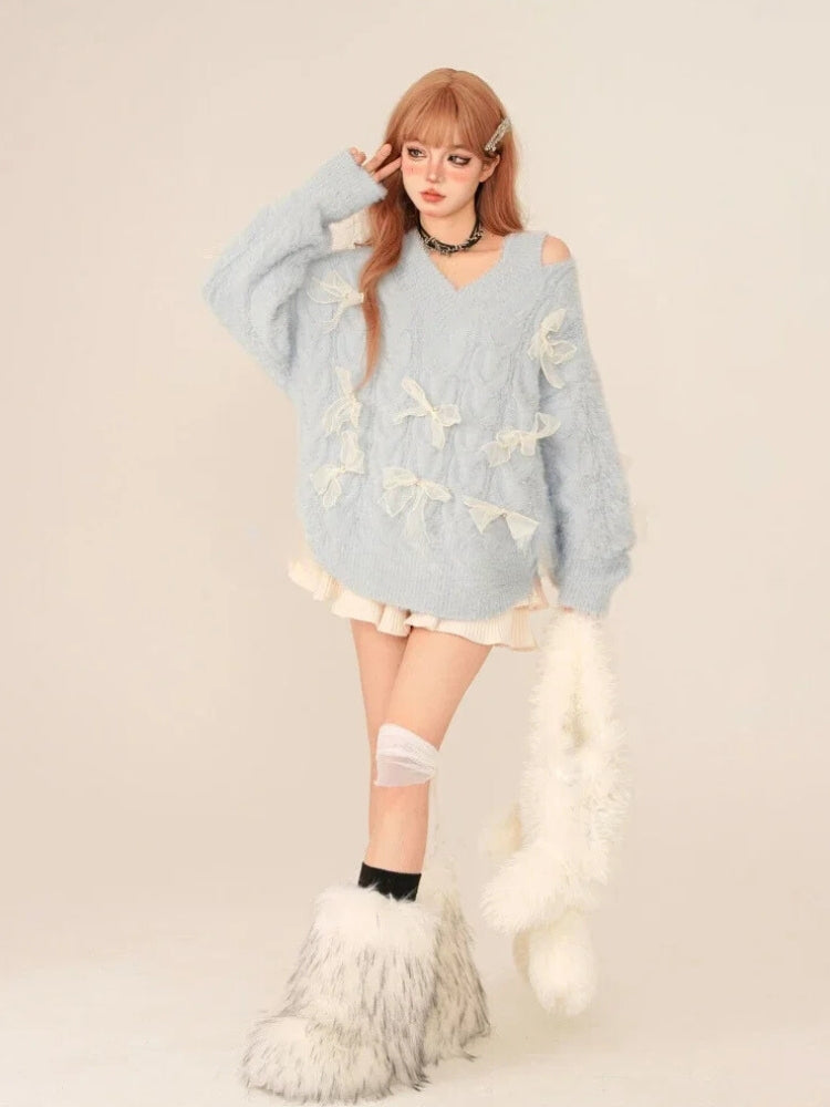 Bow Cut Out Fluffy Sweater 2
