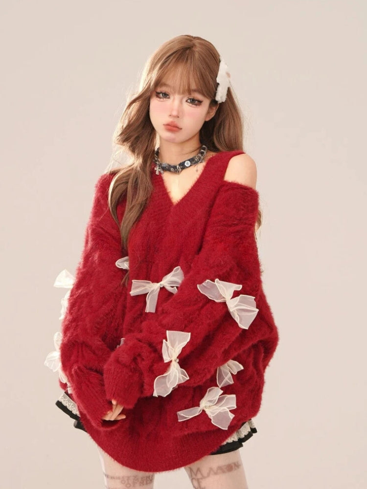 Bow Cut Out Fluffy Sweater 4