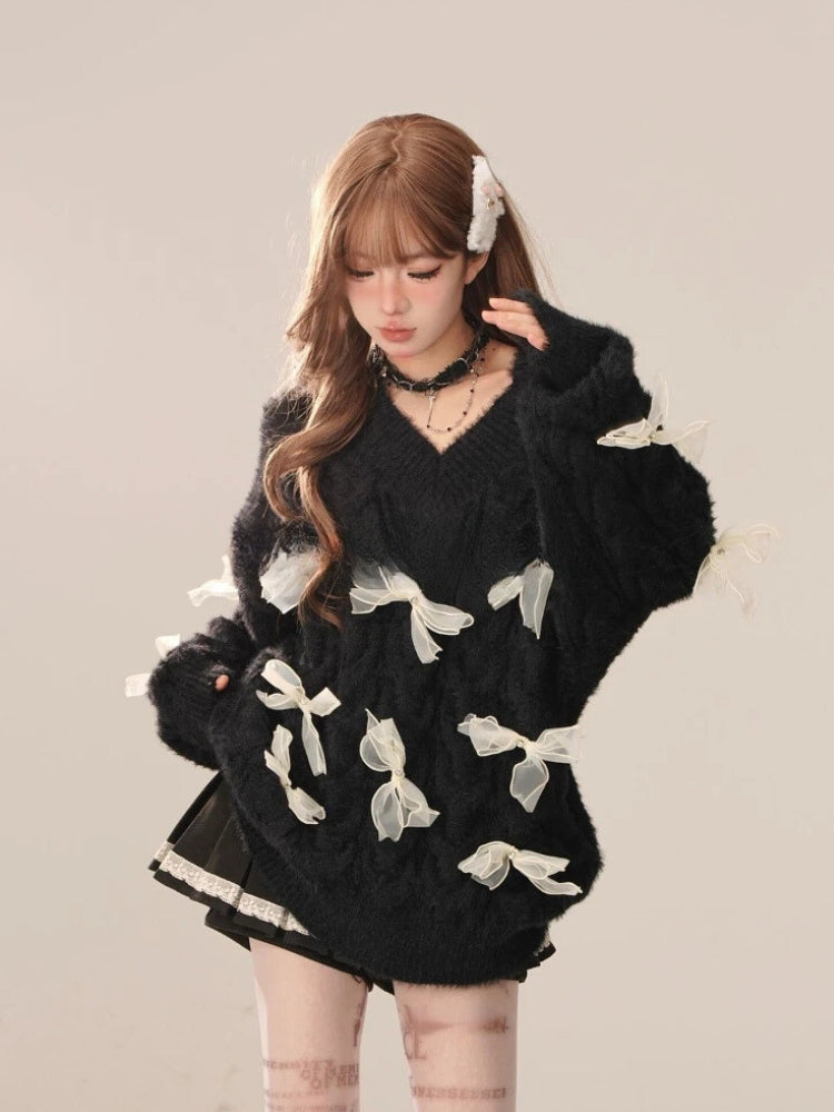 Bow Cut Out Fluffy Sweater 6