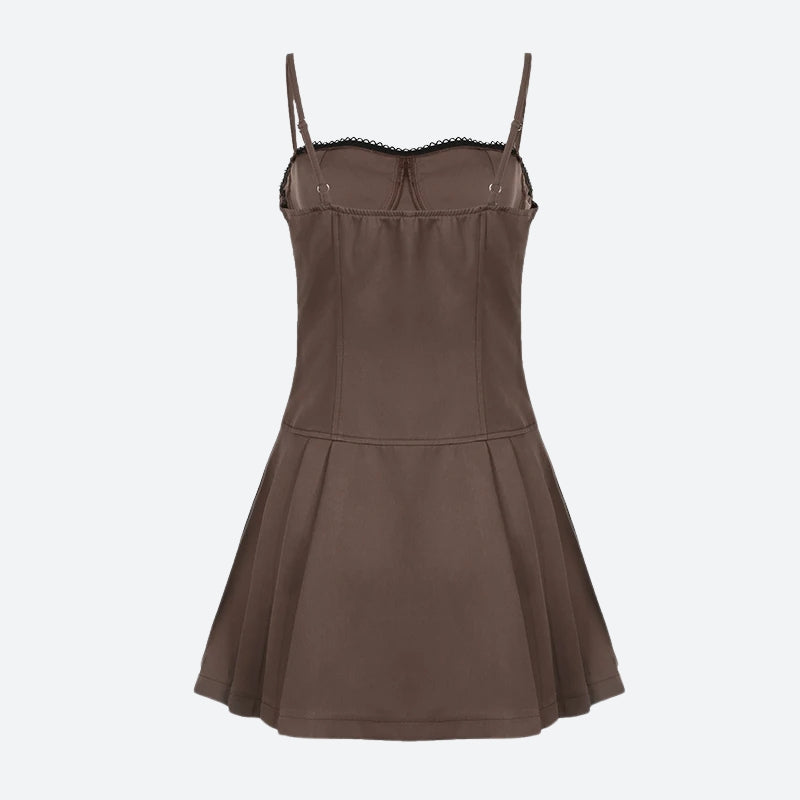 Lace-Trim Bow Spaghetti-Strap Pleated Mini Dress 3