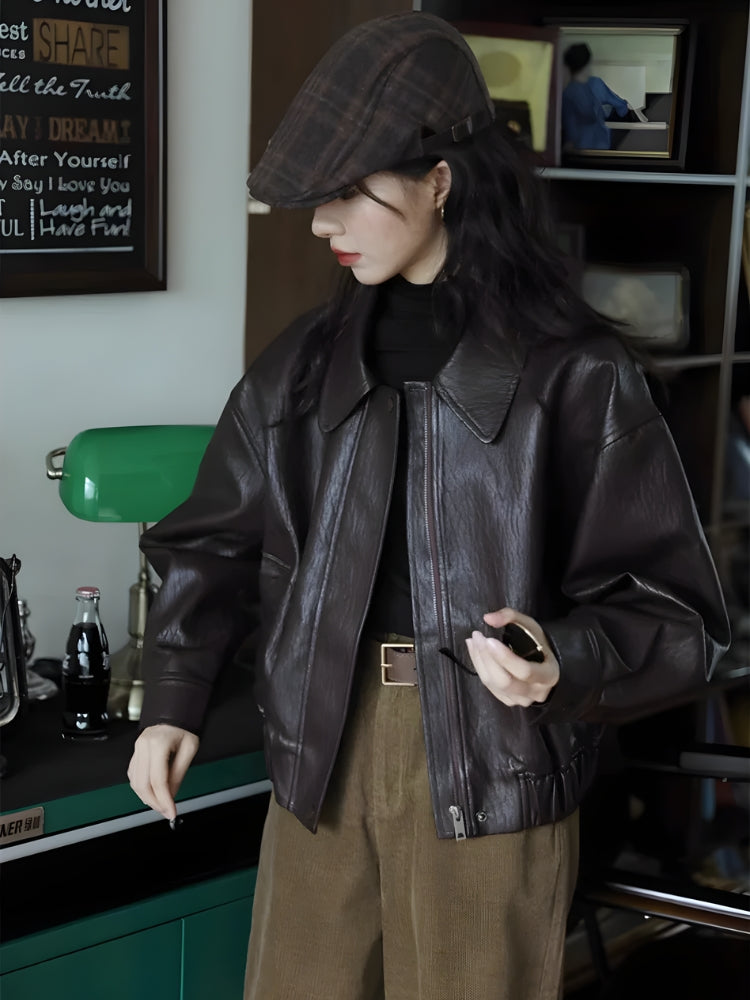 Brown Faux Leather Jacket 2