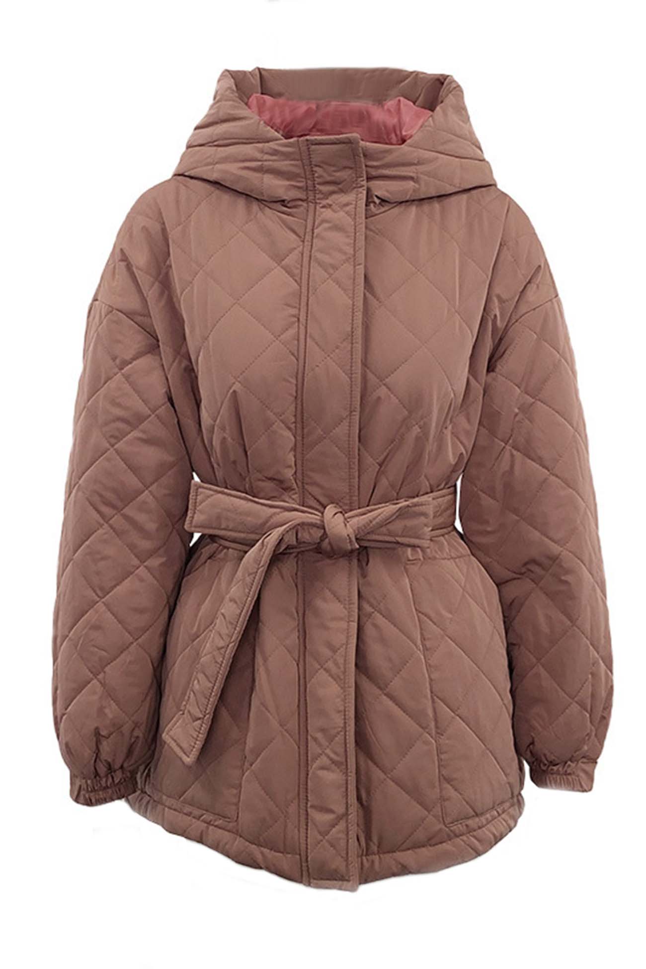 Hooded Pocket Belted Quilted Jacket