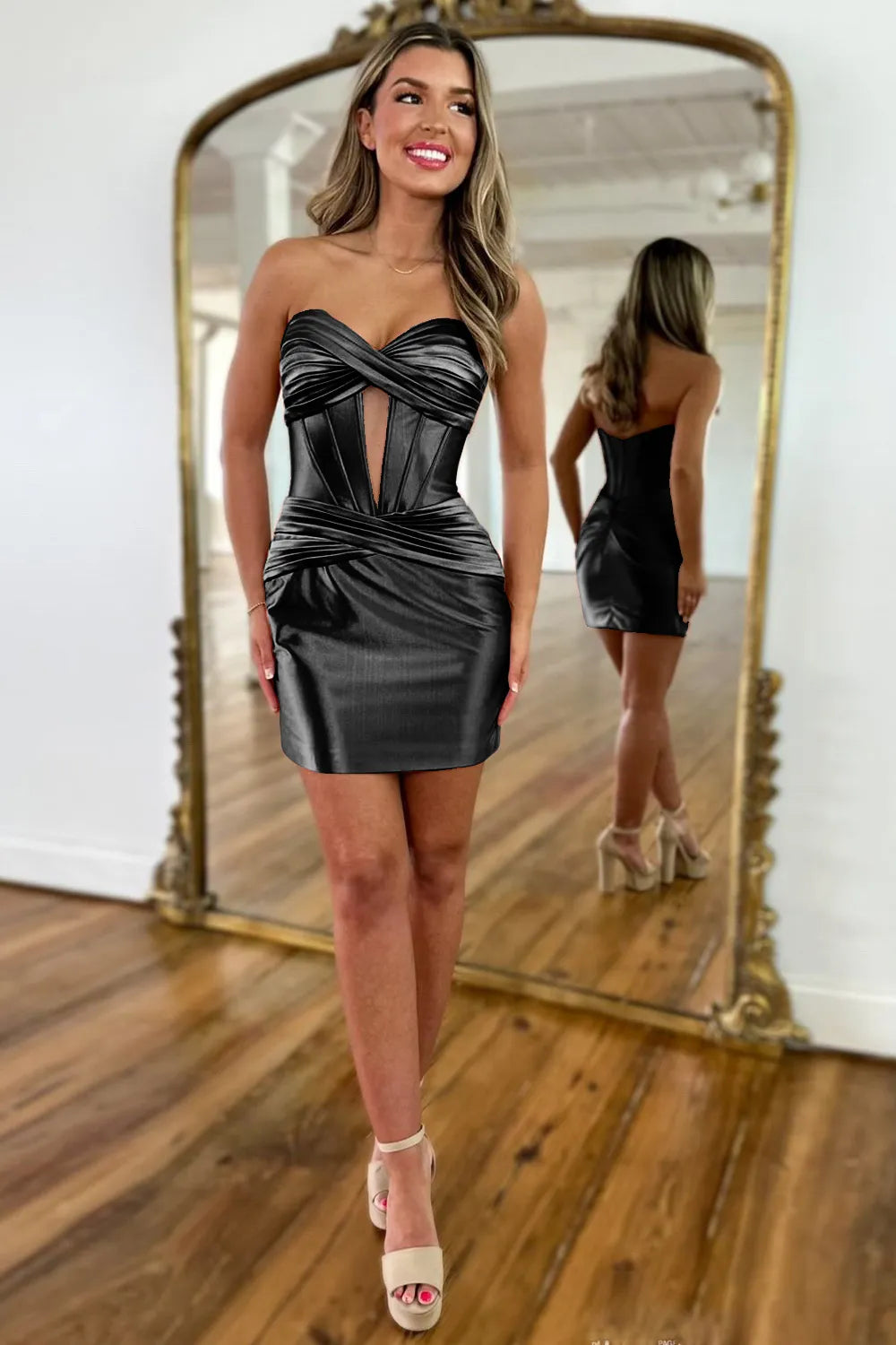 Brown Mermaid sweetheart Short Satin Homecoming Dress - Fashionpara