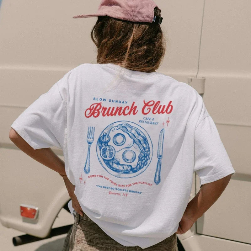 Retro Brunch Club Oversized Graphic T-shirt - Fashionpara
