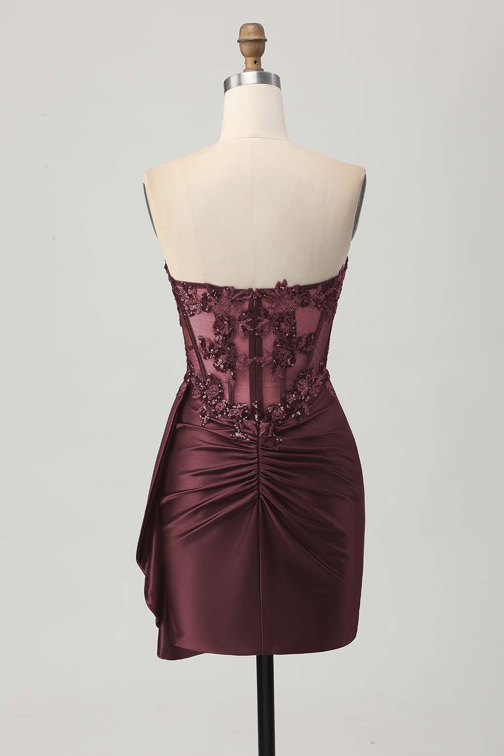 Sparkly Burgundy Corset Tight Short Homecoming Dress with Sequins