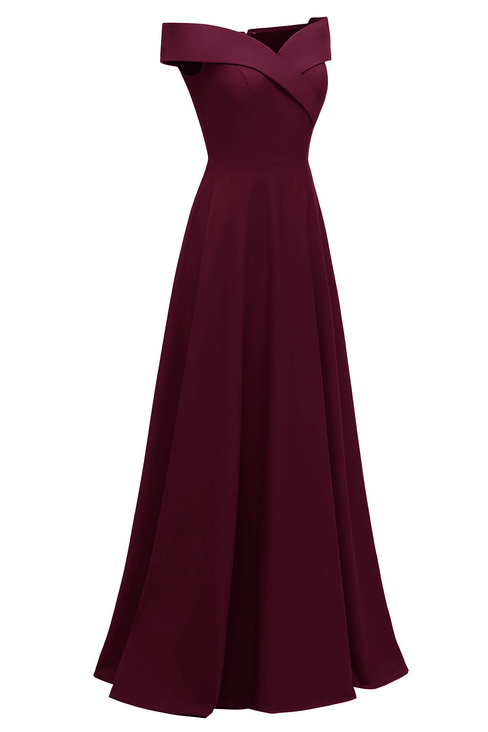 Burgundy A-line Off-the-shoulder Long Formal Dress - Fashionpara