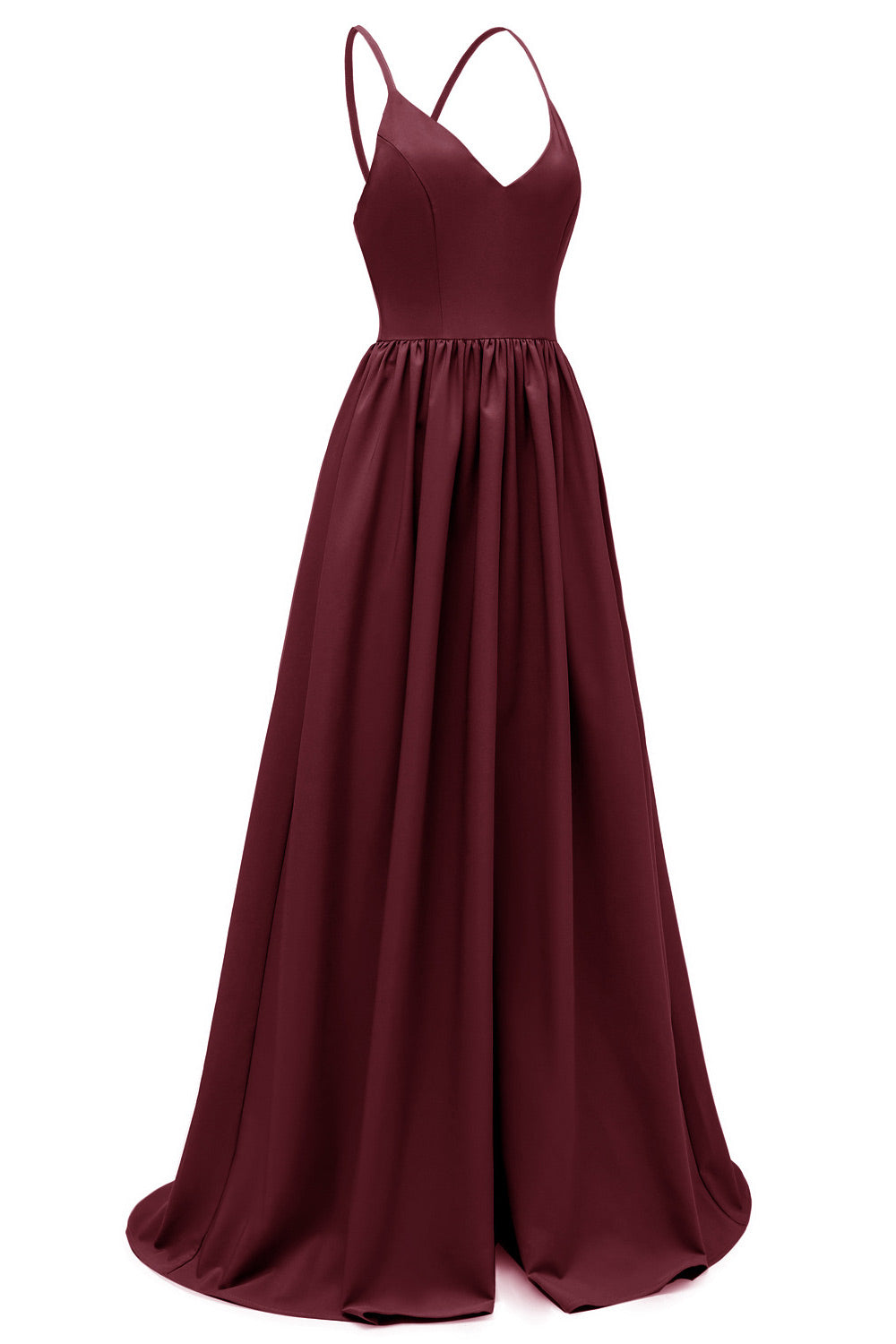 Burgundy A-line V-neck Spaghetti Straps Prom Gown