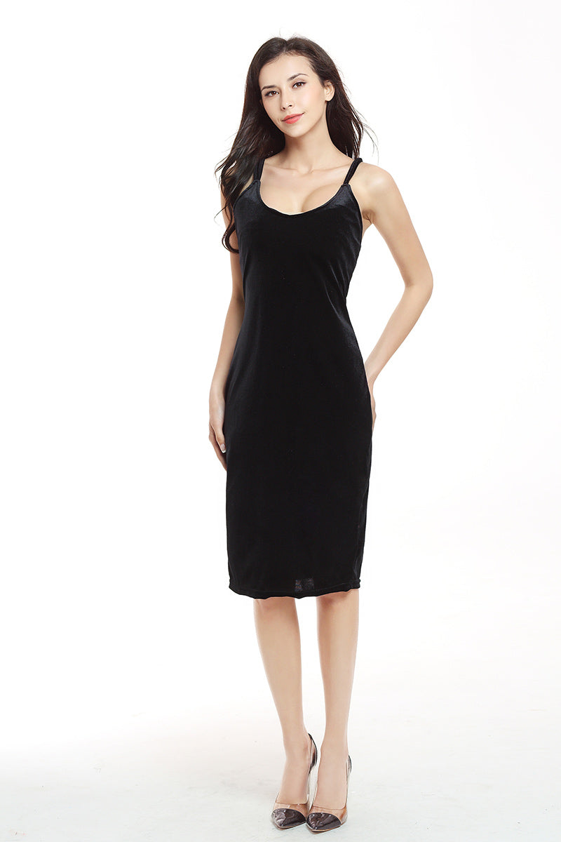 Burgundy Crisscross Sleeveless Velvet Bodycon Dress - Mislish