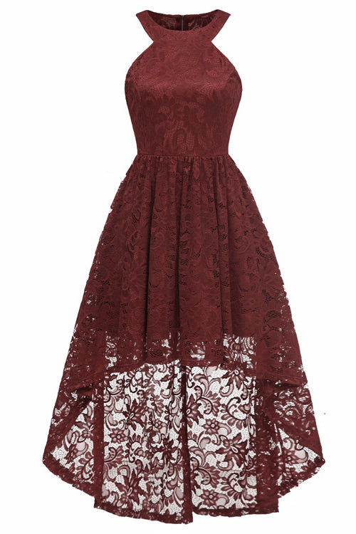 Dark Navy High Low Cut Out Lace Prom Dress - Mislish