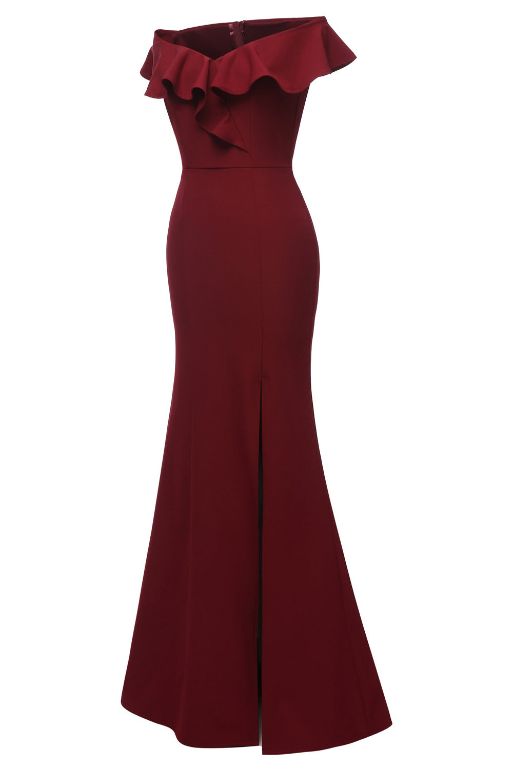 Off-Shoulder Ruffle Trim High-Slit Mermaid Gown