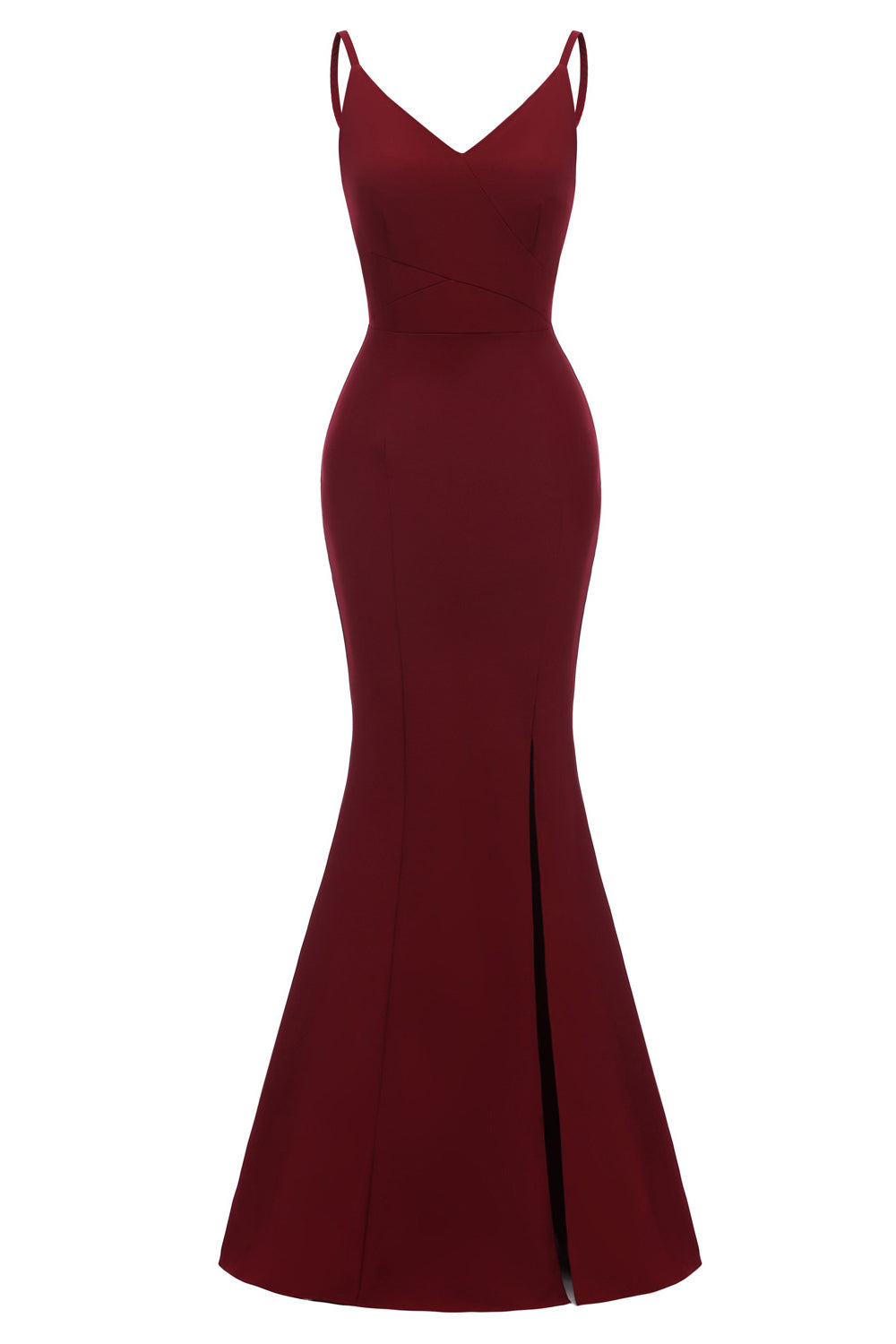 Burgundy Mermaid Spaghetti Straps Ruffled Prom Dress