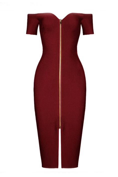 Burgundy Sexy Bandage Slit Prom Dress With Short Sleeves
