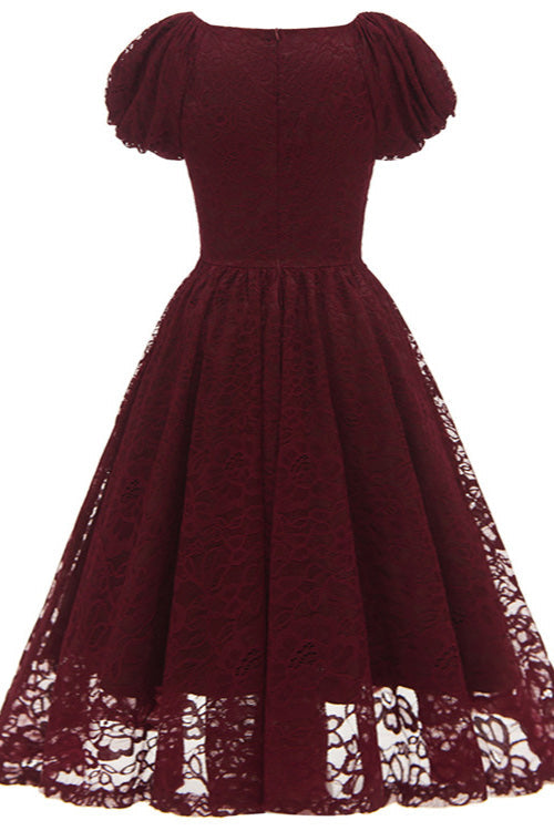 Burgundy Lace A-Line Party Homecoming Dresses Fashionpara