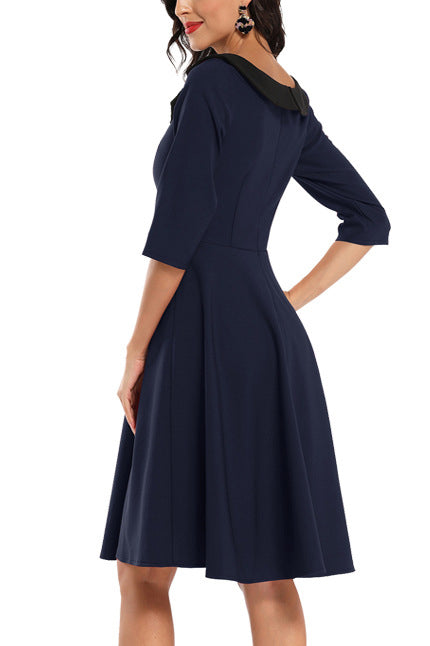 Burgundy Scoop Half Sleeve A-line Cocktail Dress