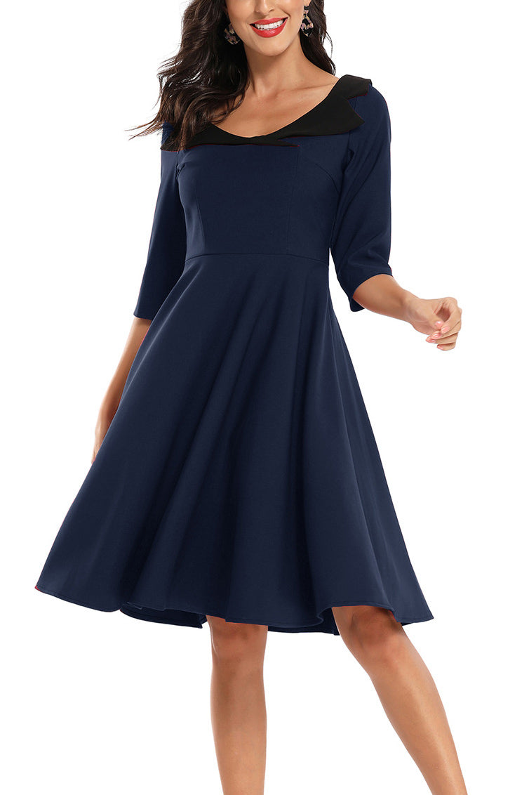 Burgundy Scoop Half Sleeve A-line Cocktail Dress - Mislish