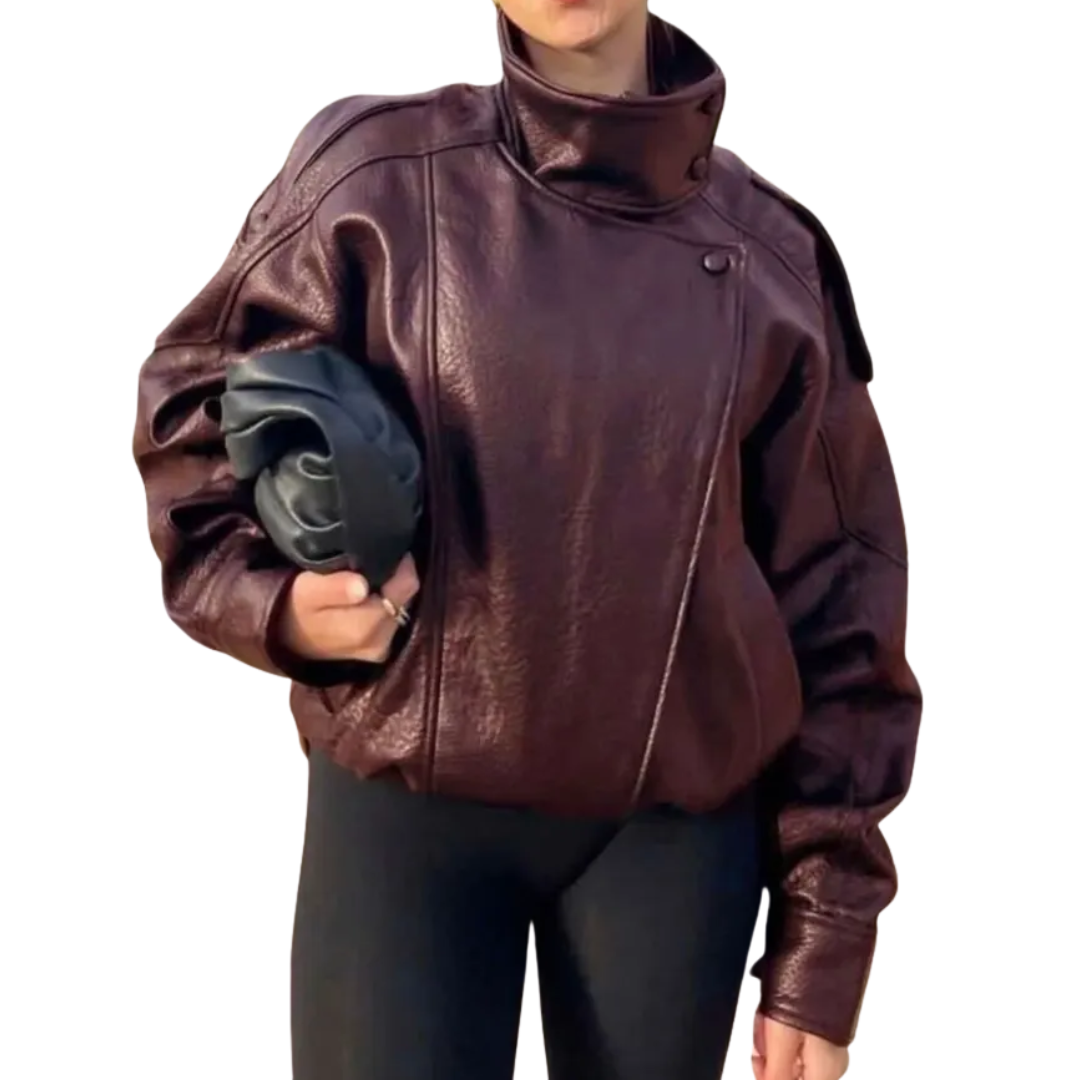 High Neck Zip Front Oversized Faux Leather Jacket 2