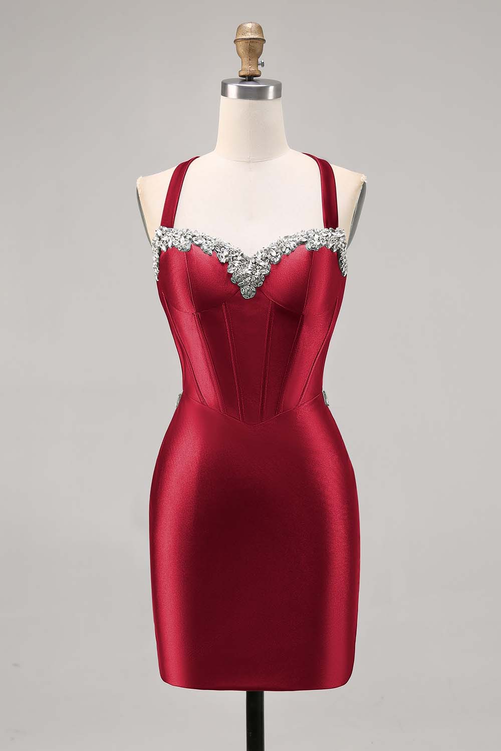 Sparkly Dark Green Corset Tight Satin Short Homecoming Dress with Beading