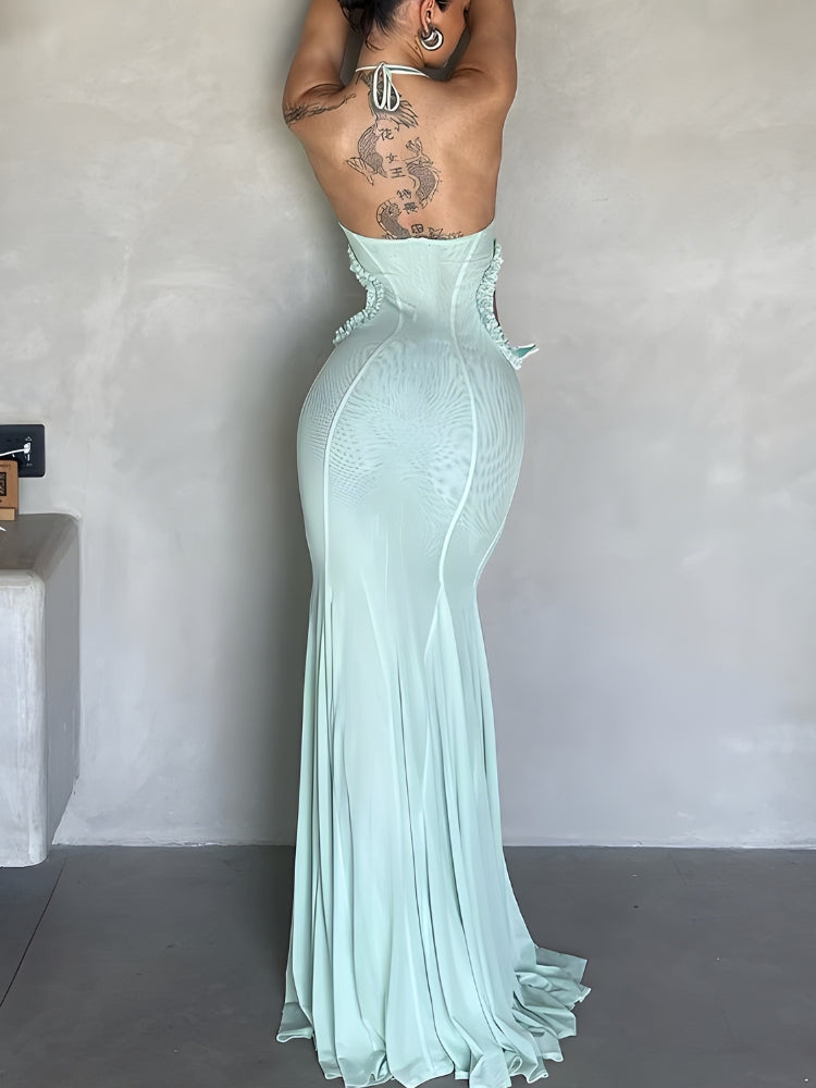 Butterfly Halter-Neck Cut-Out Mermaid Maxi Dress 2