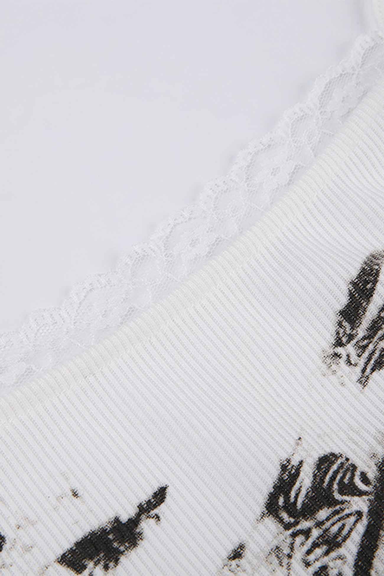 Butterfly Printed Lace Patchwork Cami Crop Top