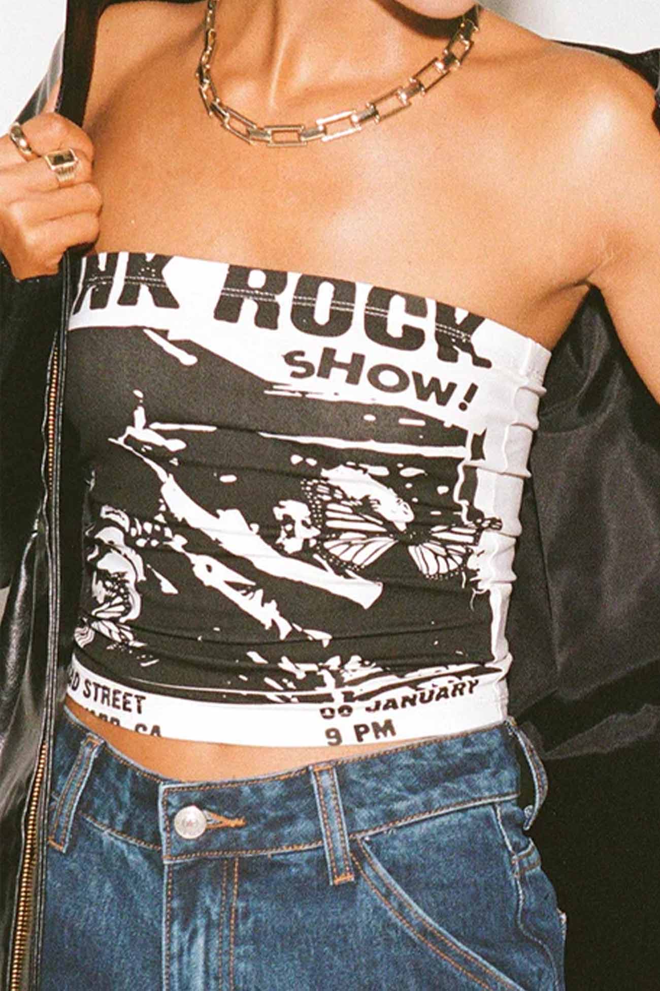 Butterfly Rock Printed Tube Top