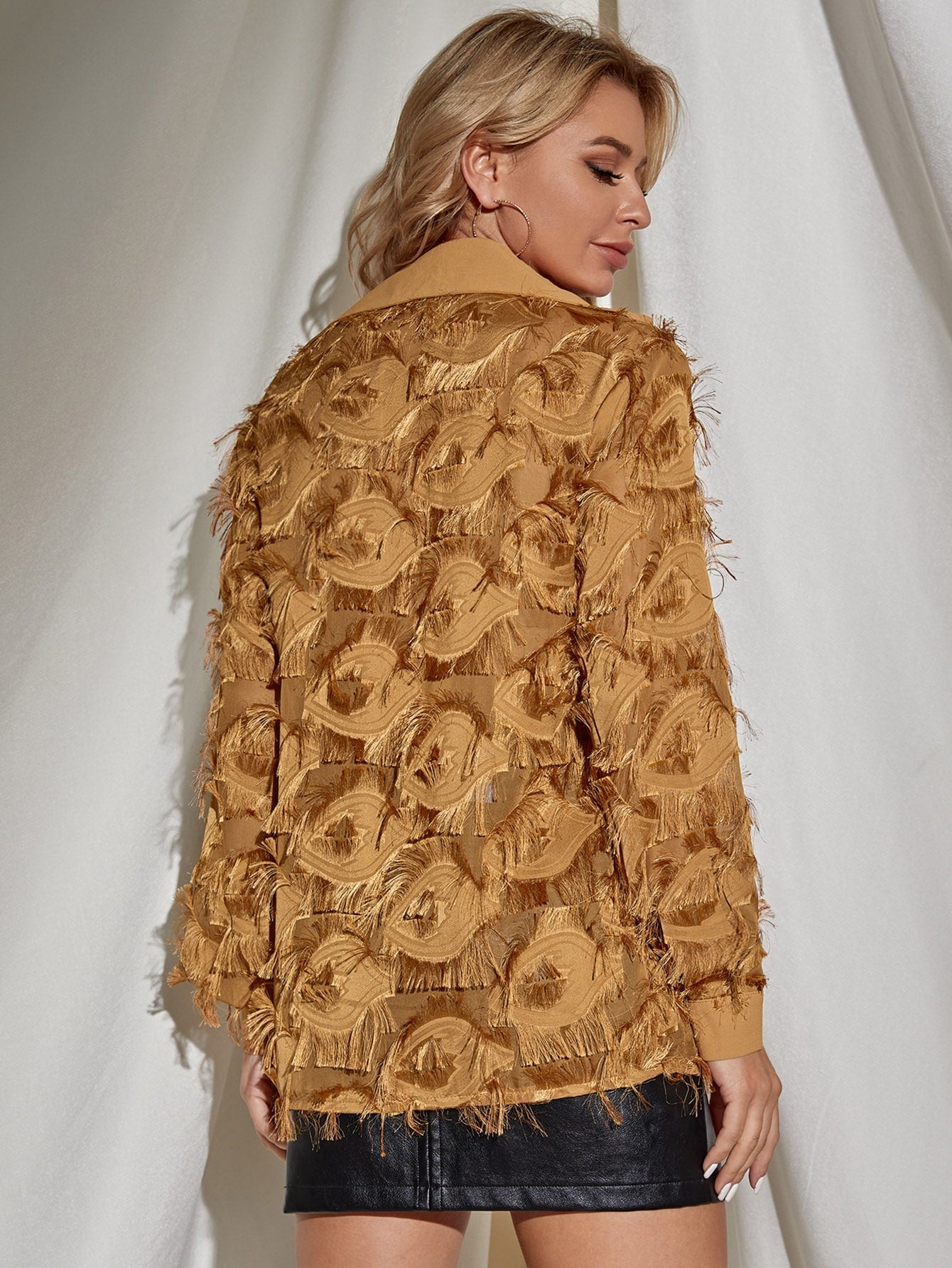 Button Front Fringe Trim Blouse - Fashionpara