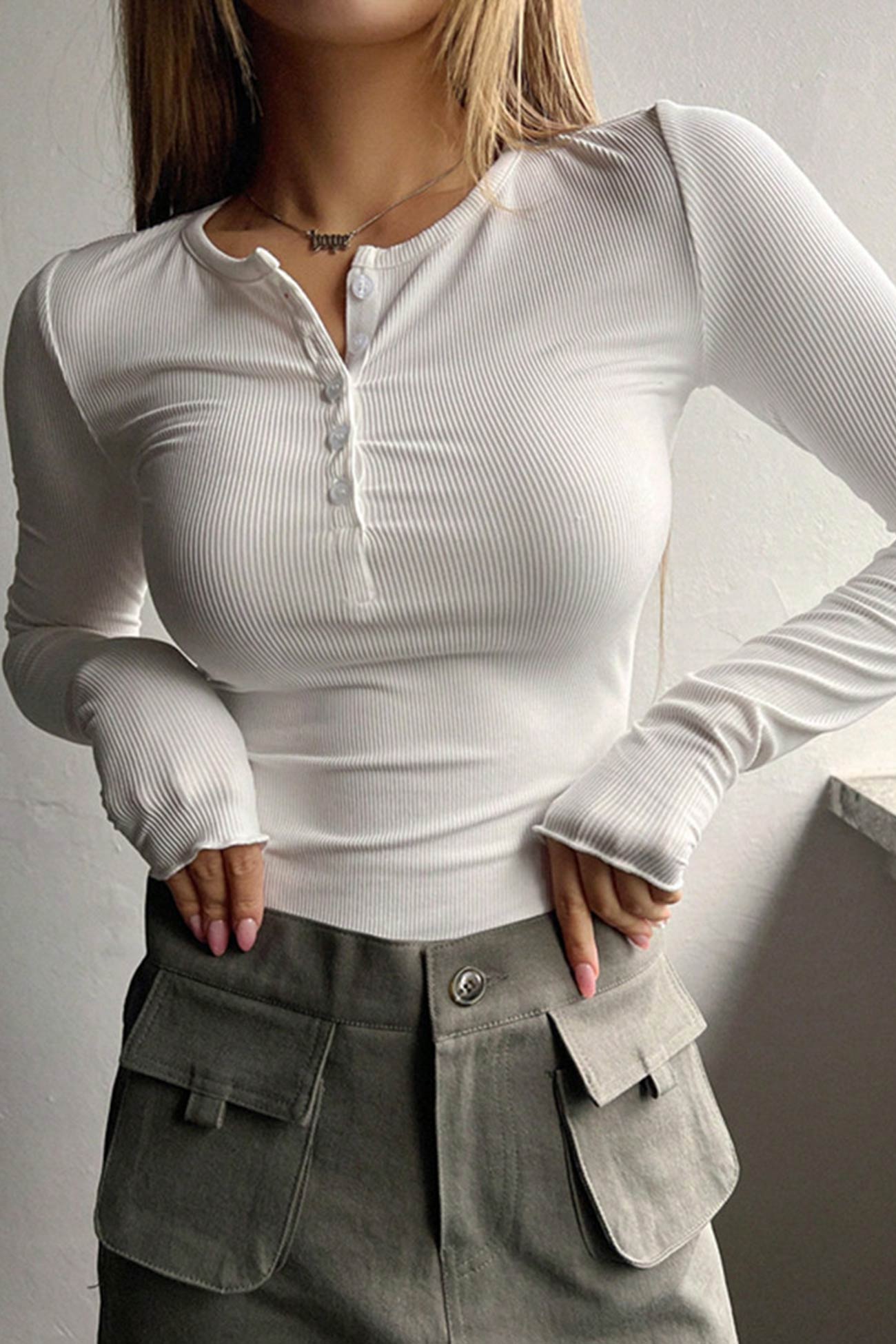 Button-down Slim Fit Ribbed Tops