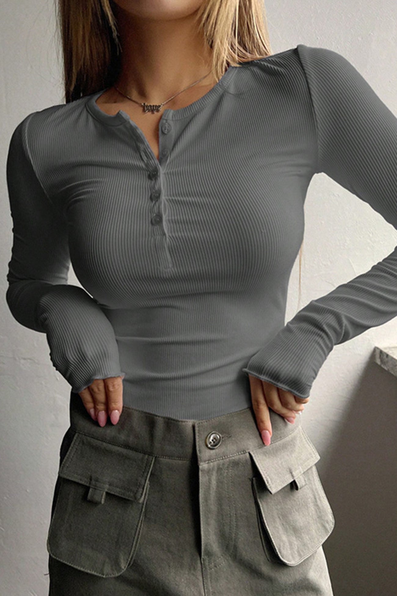 Button-down Slim Fit Ribbed Tops