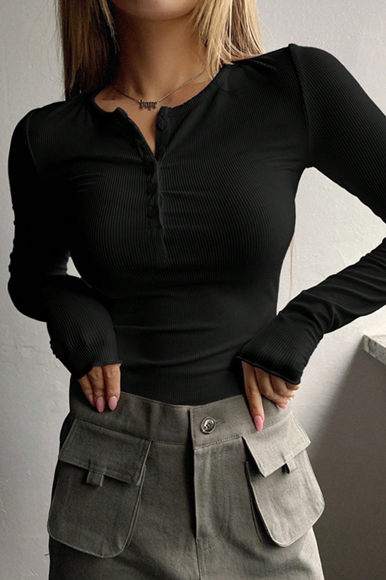 Button-down Slim Fit Ribbed Tops