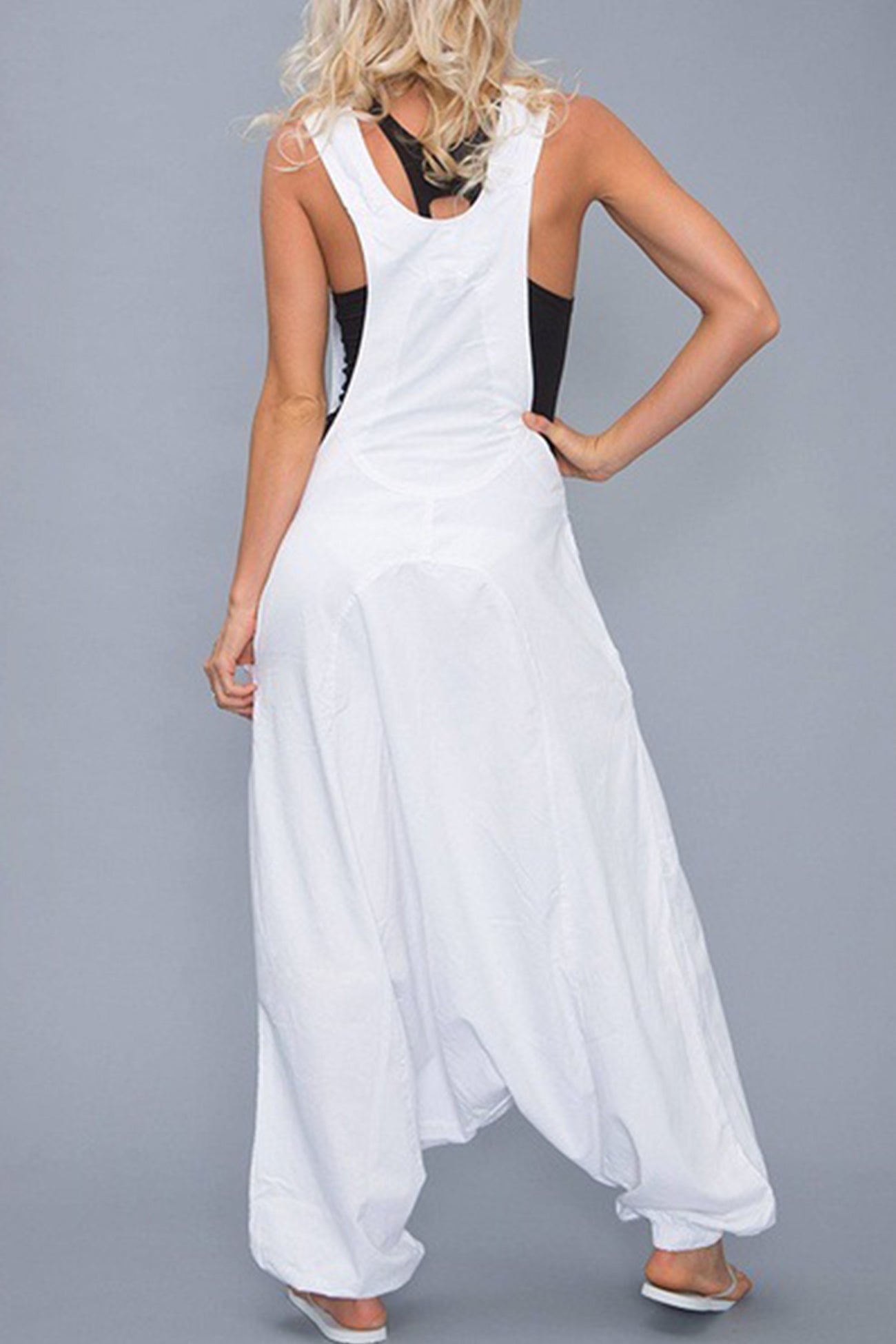 Buttoned Sleeveless Harem Cotton Jumpsuits - Fashionpara