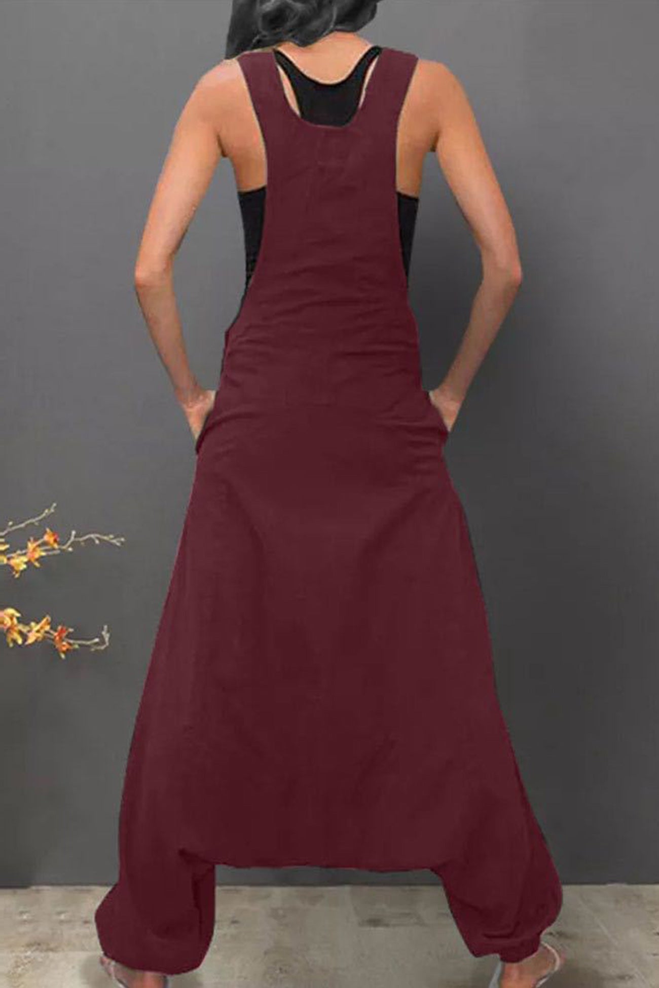 Buttoned Sleeveless Harem Cotton Jumpsuits - Fashionpara