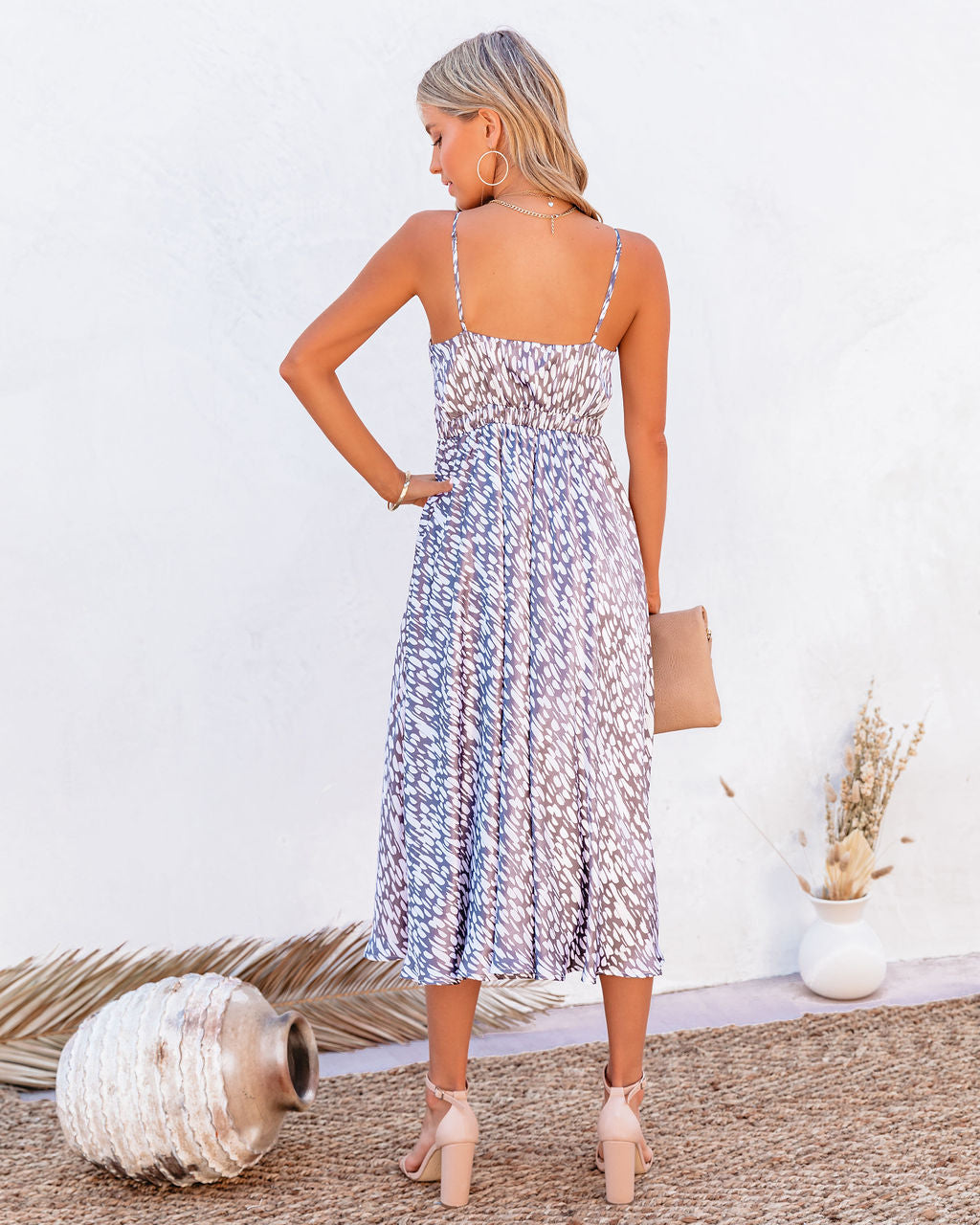 Abstract Print V-Neck Tie-Front Cutout Midi Dress