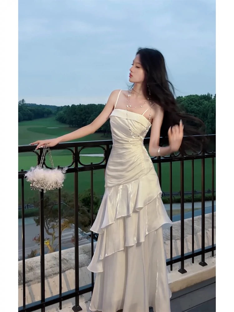 Beautiful Mermaid Spaghetti Straps Ivory Long Party Dresses Prom Dress SD2015