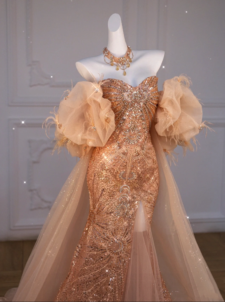 Classy Mermaid Off The Shoulder Slit Sequin Long Party Dress Prom Dresses SD1815