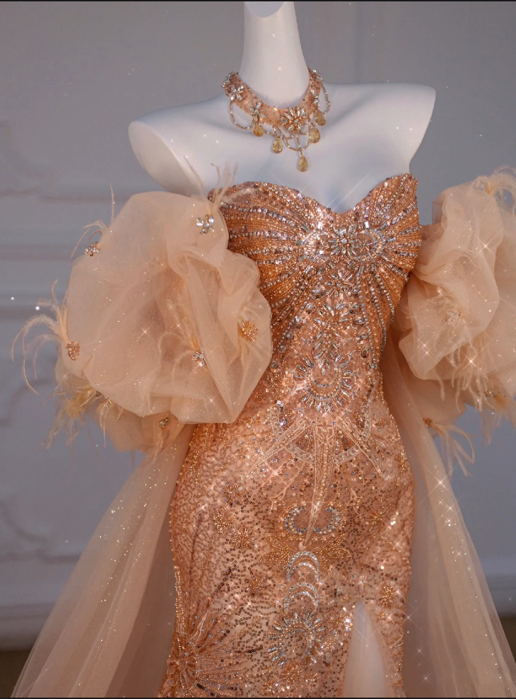 Classy Mermaid Off The Shoulder Slit Sequin Long Party Dress Prom Dresses SD1815