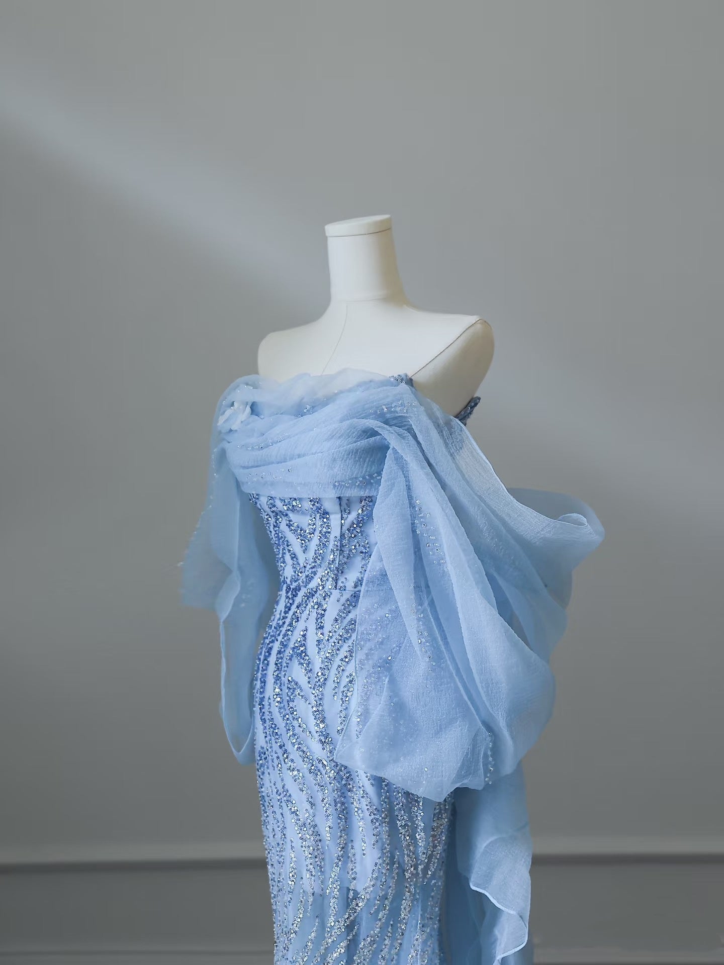 Sexy Mermaid Off The Shoulder Blue Sequin Long Prom Dresses Evening Gowns S3847