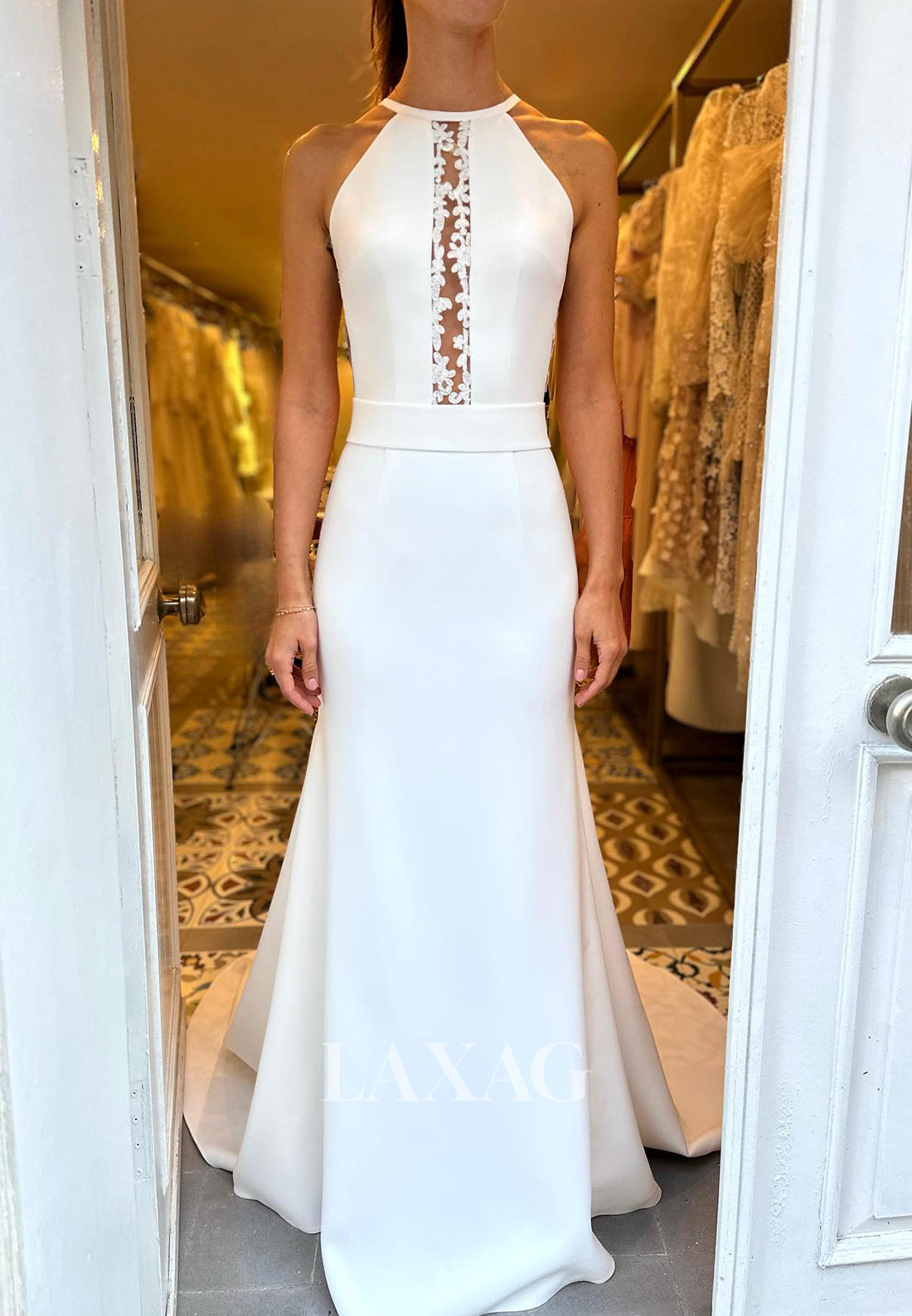 Scoop-Neck Off-Shoulder Applique Bride Gowns Sleeveless Ankle-Length Mermaid Wedding Dress