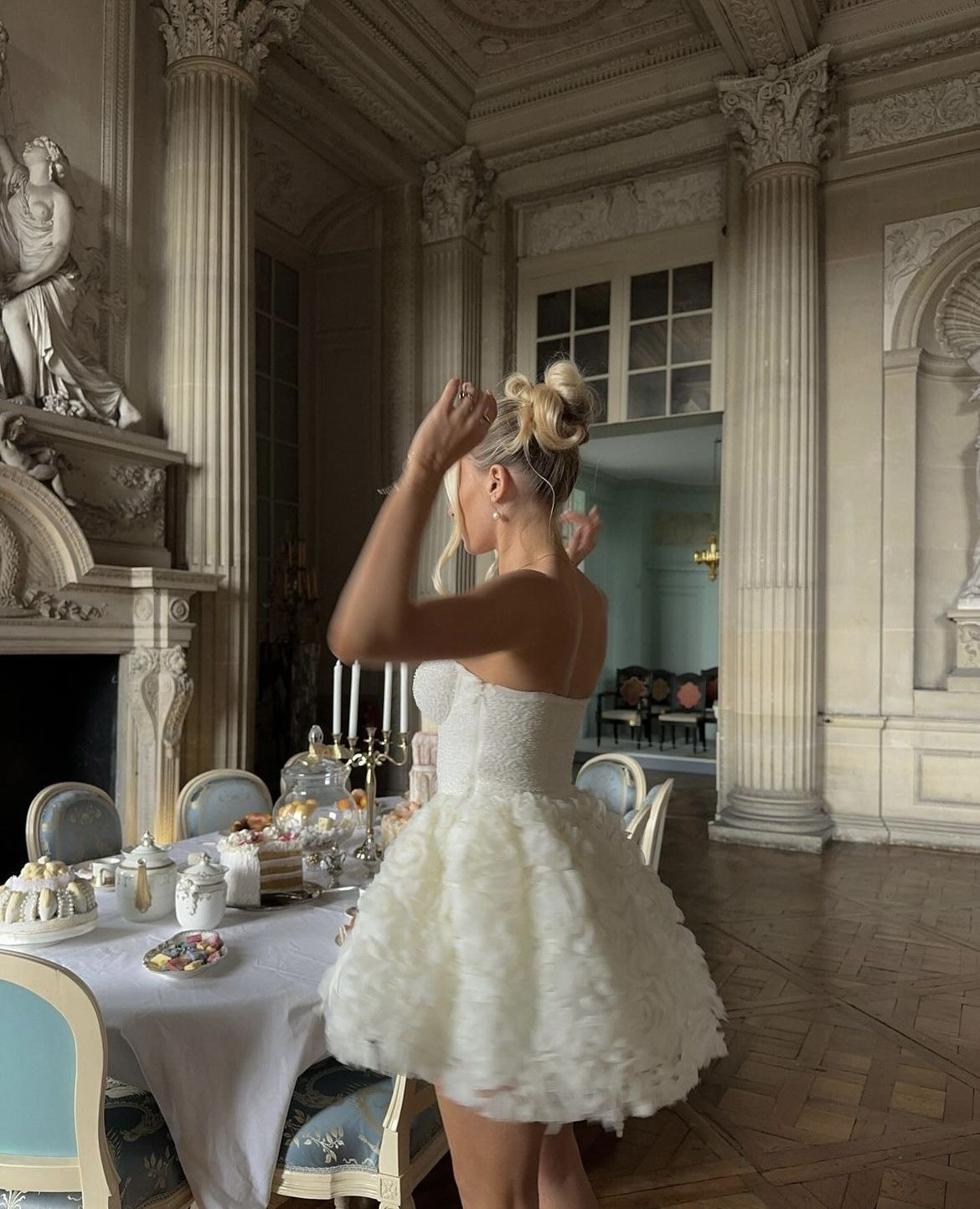 Classy Spaghetti Straps White Sequin Tulle Rose Flowers A Line Short Birthday Outfits Formal Homecoming Dress D190