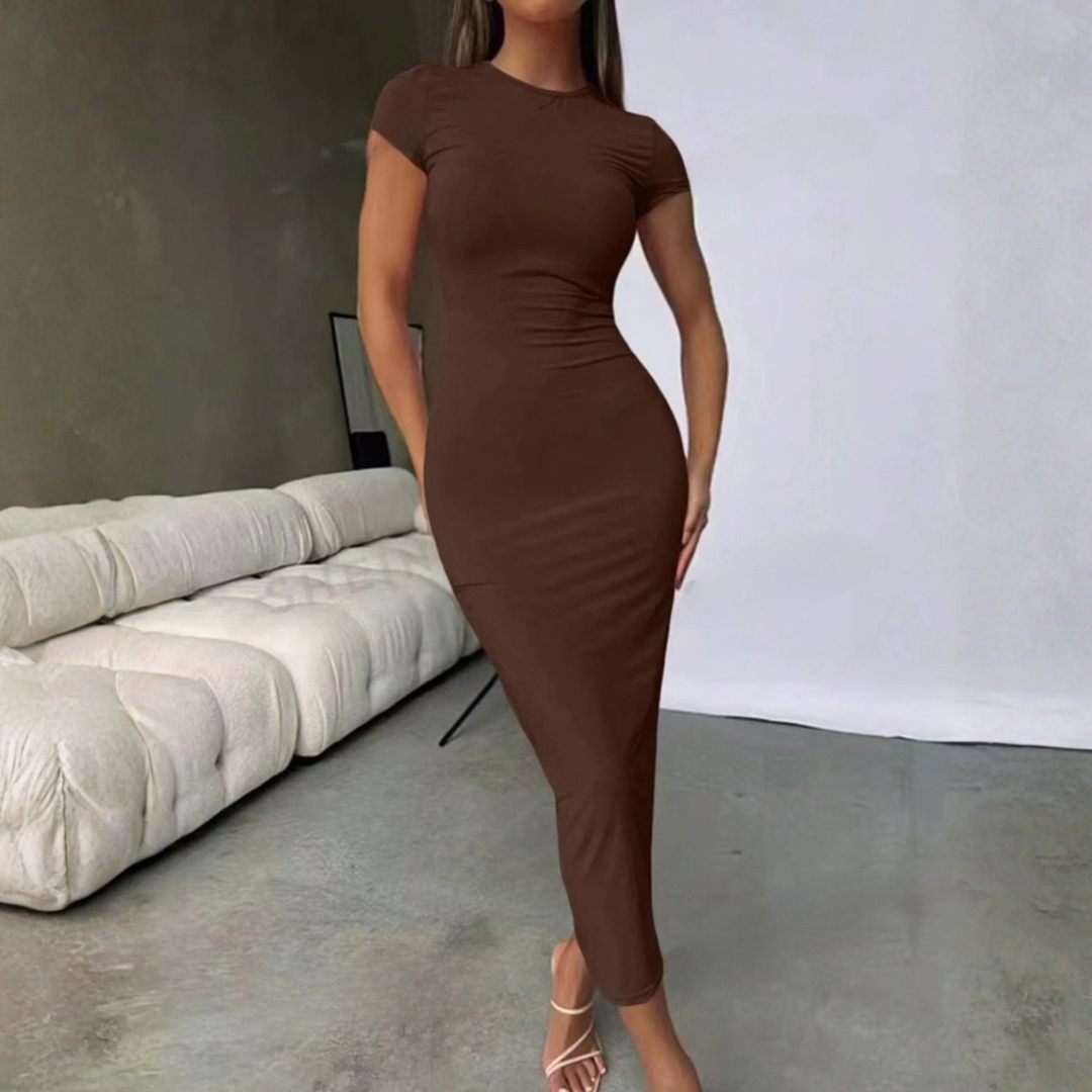 Crew Neck Short Sleeve Ribbed Bodycon Midi Dress 9
