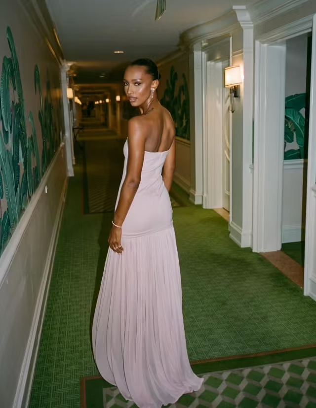 Beautiful Mermaid Strapless Neckline Pink Long Chiffon Party Dresses Prom Dress SD2028