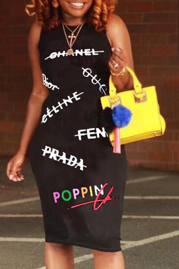 Fashion Letter Print Sleeveless Midi Dress Fashionpara