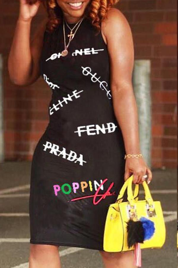 Fashion Letter Print Sleeveless Midi Dress Fashionpara