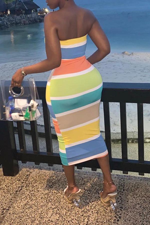 Rainbow Striped Bandeau Midi Dress Fashionpara