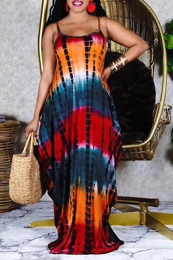 Tie Dye Print Spaghetti Strap Maxi Dress Fashionpara
