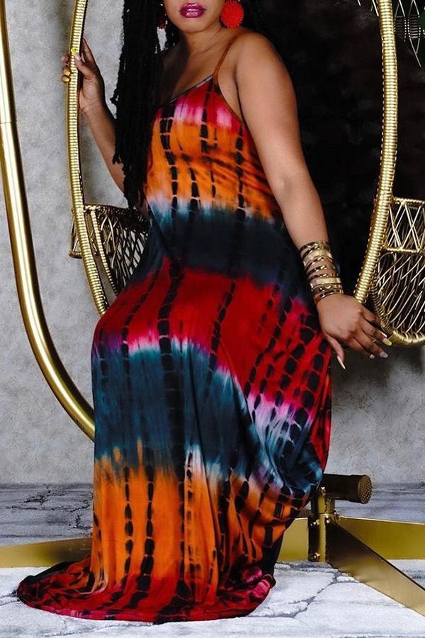 Tie Dye Print Spaghetti Strap Maxi Dress Fashionpara