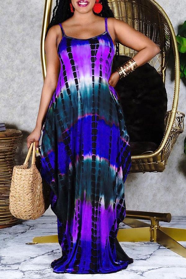 Tie Dye Print Spaghetti Strap Maxi Dress Fashionpara
