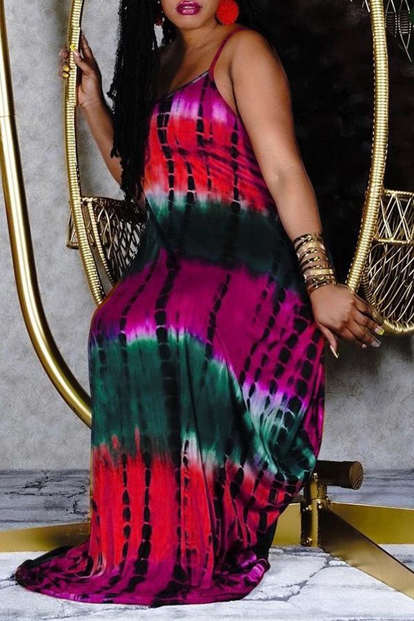 Tie Dye Print Spaghetti Strap Maxi Dress Fashionpara