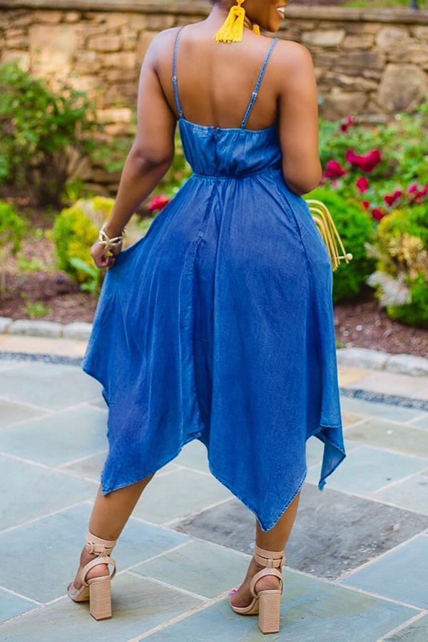 Beachy Solid Bow V-neck Irregular Hem Midi Dress - Fashionpara