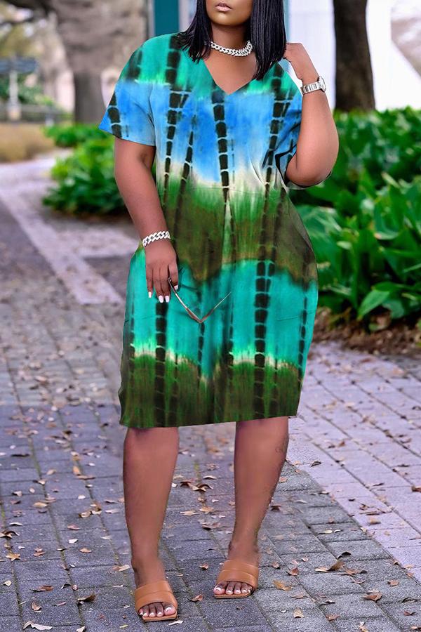 V-neck Tie Dye Pocket Midi Dress Fashionpara