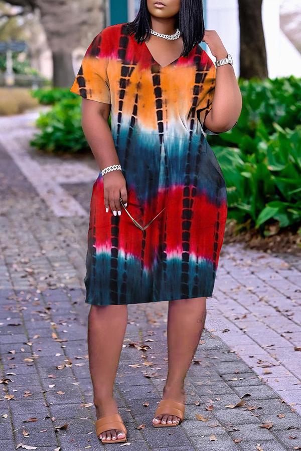 V-neck Tie Dye Pocket Midi Dress Fashionpara